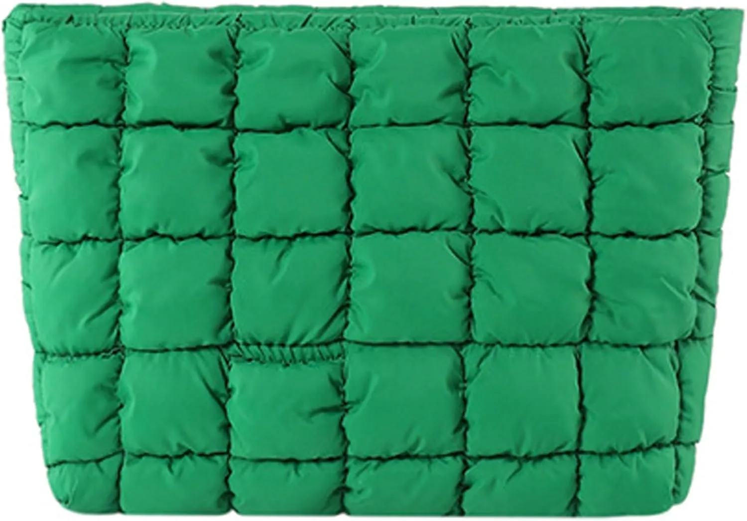 Quilted Makeup Bags Cosmetic Toiletry Organizer Bags Solid Puffer Clutch Cute Pouch for Women, Green