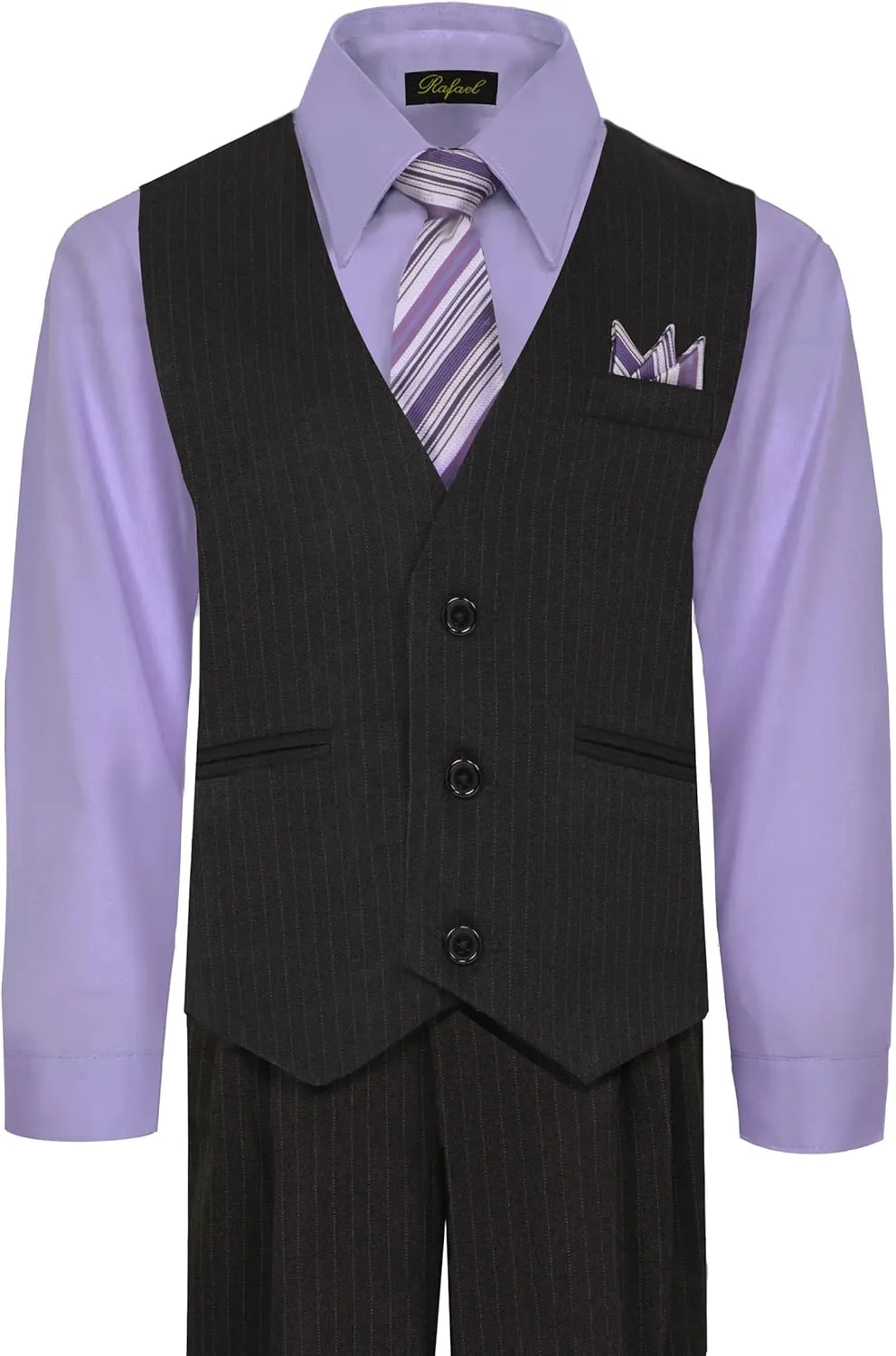 Rafael Boy's 5-Piece Vest and Pant Set with Shirt, Tie and Hanky - Many Colors