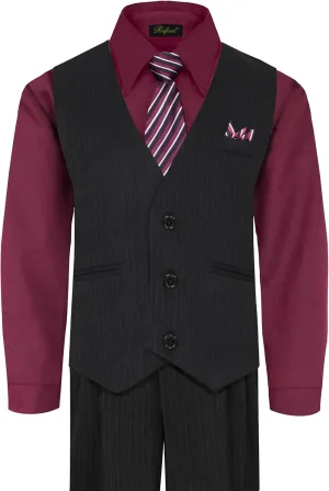 Rafael Boy's 5-Piece Vest and Pant Set with Shirt, Tie and Hanky - Many Colors