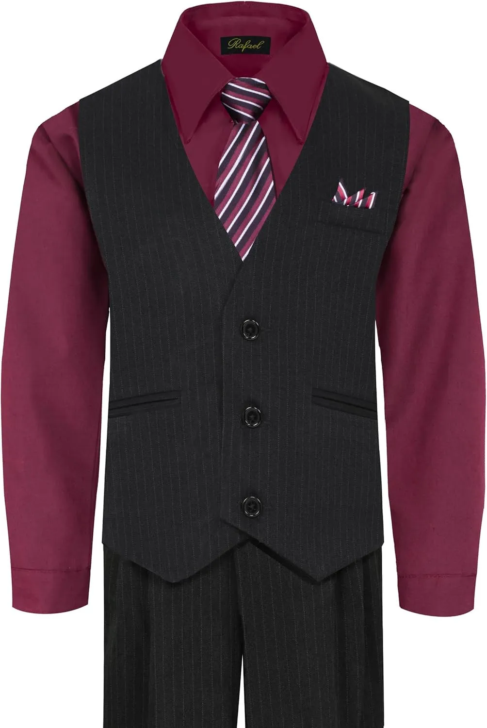 Rafael Boy's 5-Piece Vest and Pant Set with Shirt, Tie and Hanky - Many Colors