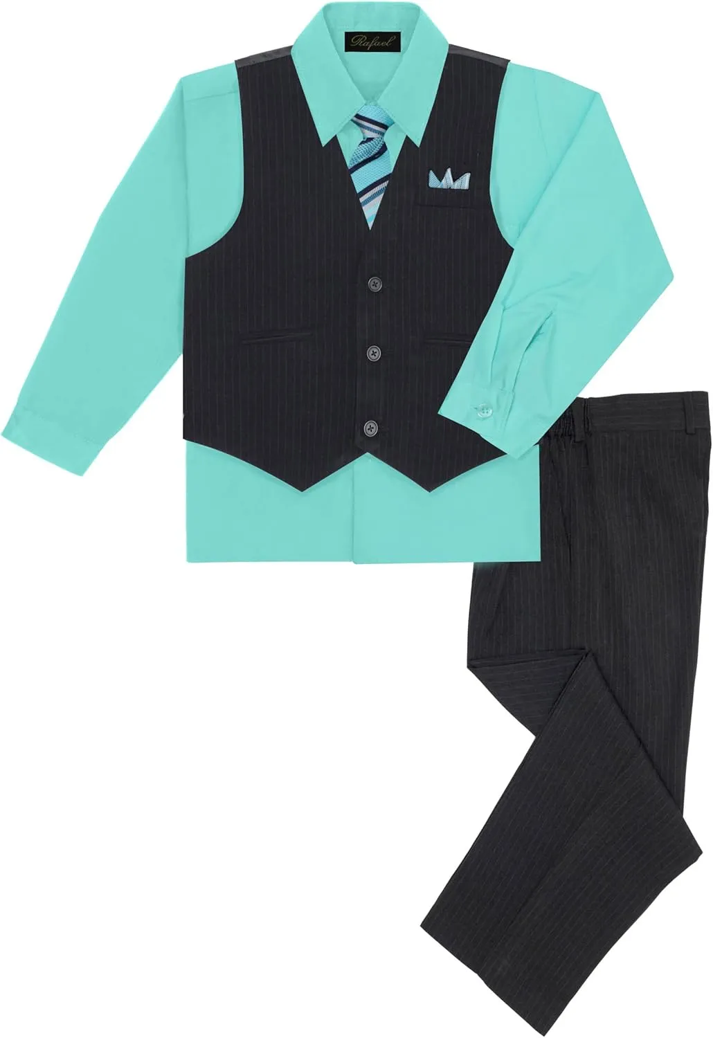 Rafael Boy's 5-Piece Vest and Pant Set with Shirt, Tie and Hanky - Many Colors