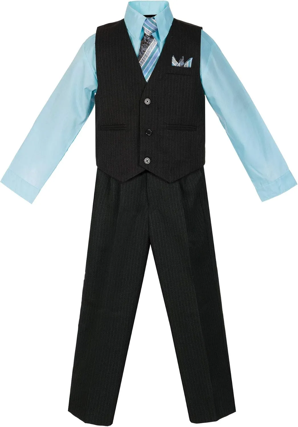 Rafael Boy's 5-Piece Vest and Pant Set with Shirt, Tie and Hanky - Many Colors