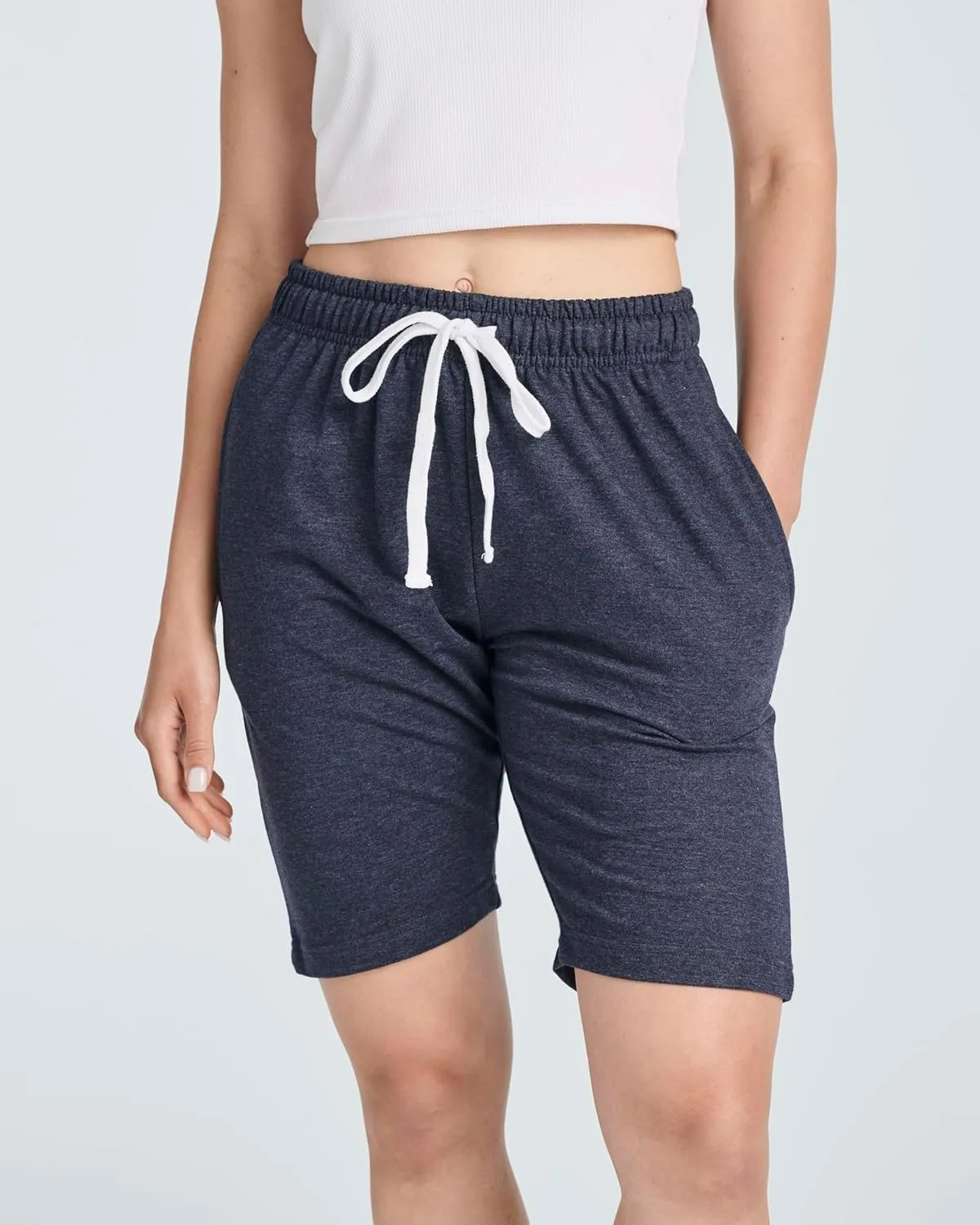 Real Essentials 3 Pack: Womens Cotton Terry Jersey 9" Bermuda Shorts Pockets-Casual Lounge Yoga (Available in Plus Size)