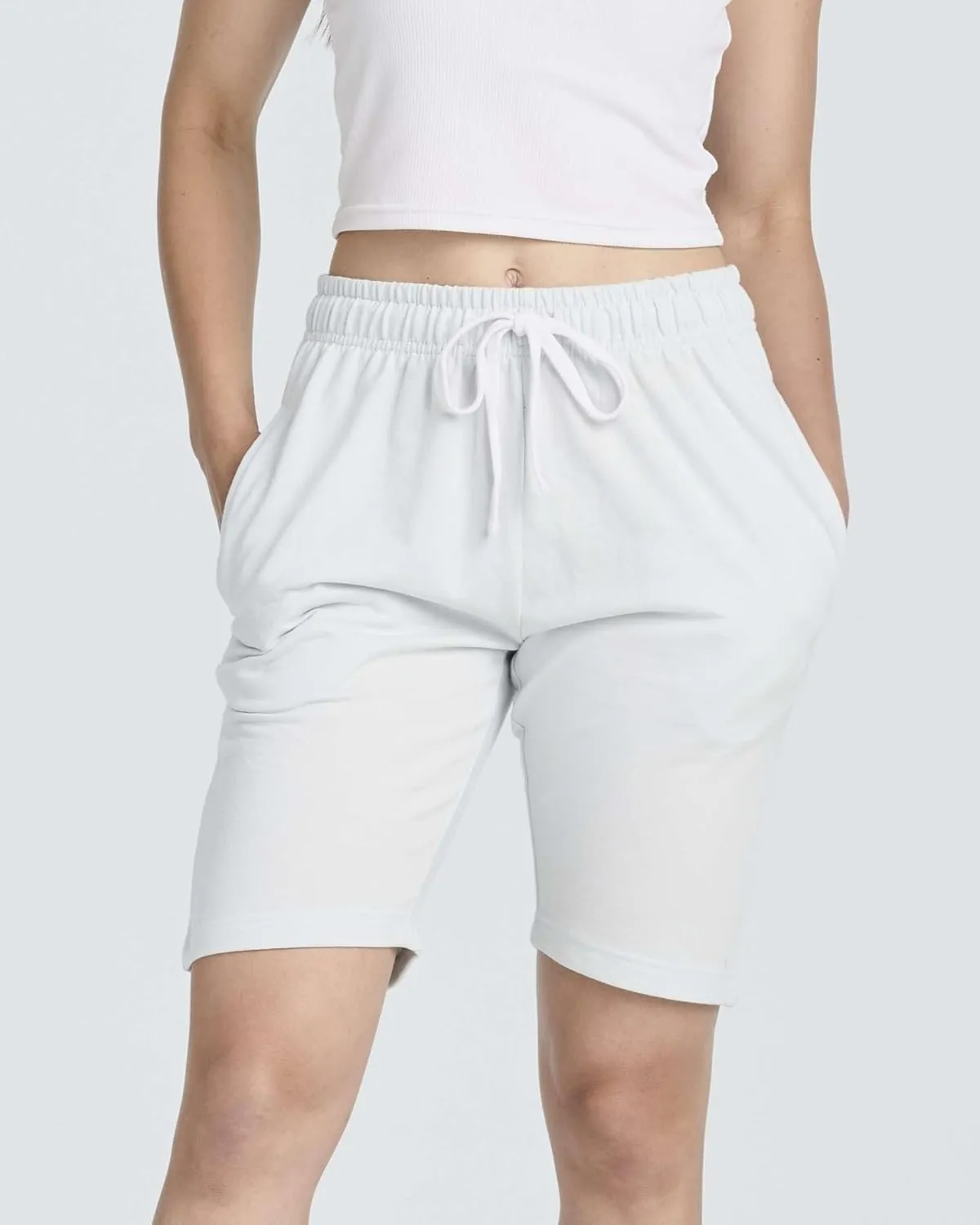Real Essentials 3 Pack: Womens Cotton Terry Jersey 9" Bermuda Shorts Pockets-Casual Lounge Yoga (Available in Plus Size)