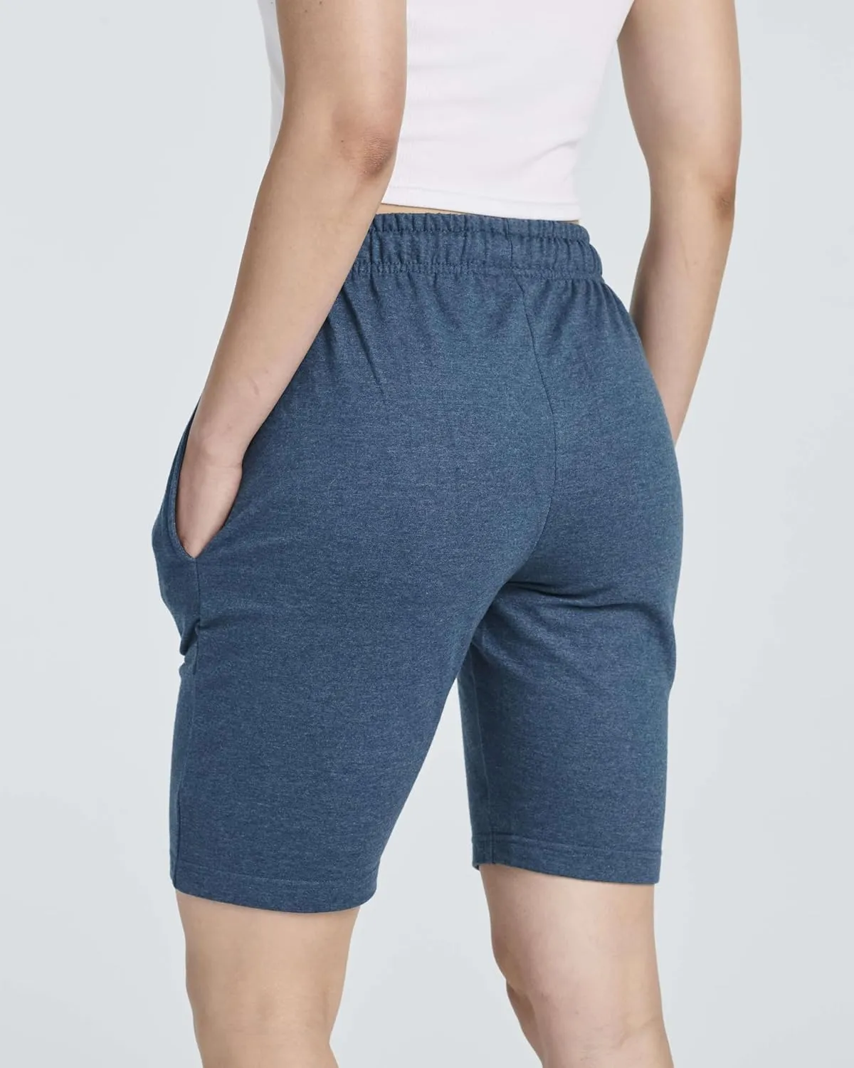 Real Essentials 3 Pack: Womens Cotton Terry Jersey 9" Bermuda Shorts Pockets-Casual Lounge Yoga (Available in Plus Size)