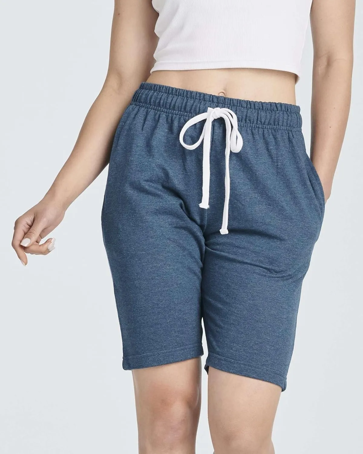 Real Essentials 3 Pack: Womens Cotton Terry Jersey 9" Bermuda Shorts Pockets-Casual Lounge Yoga (Available in Plus Size)