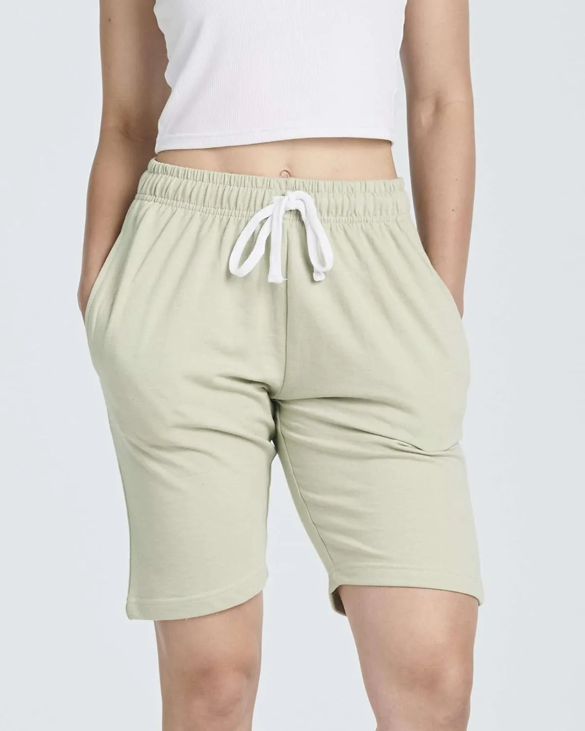 Real Essentials 3 Pack: Womens Cotton Terry Jersey 9" Bermuda Shorts Pockets-Casual Lounge Yoga (Available in Plus Size)
