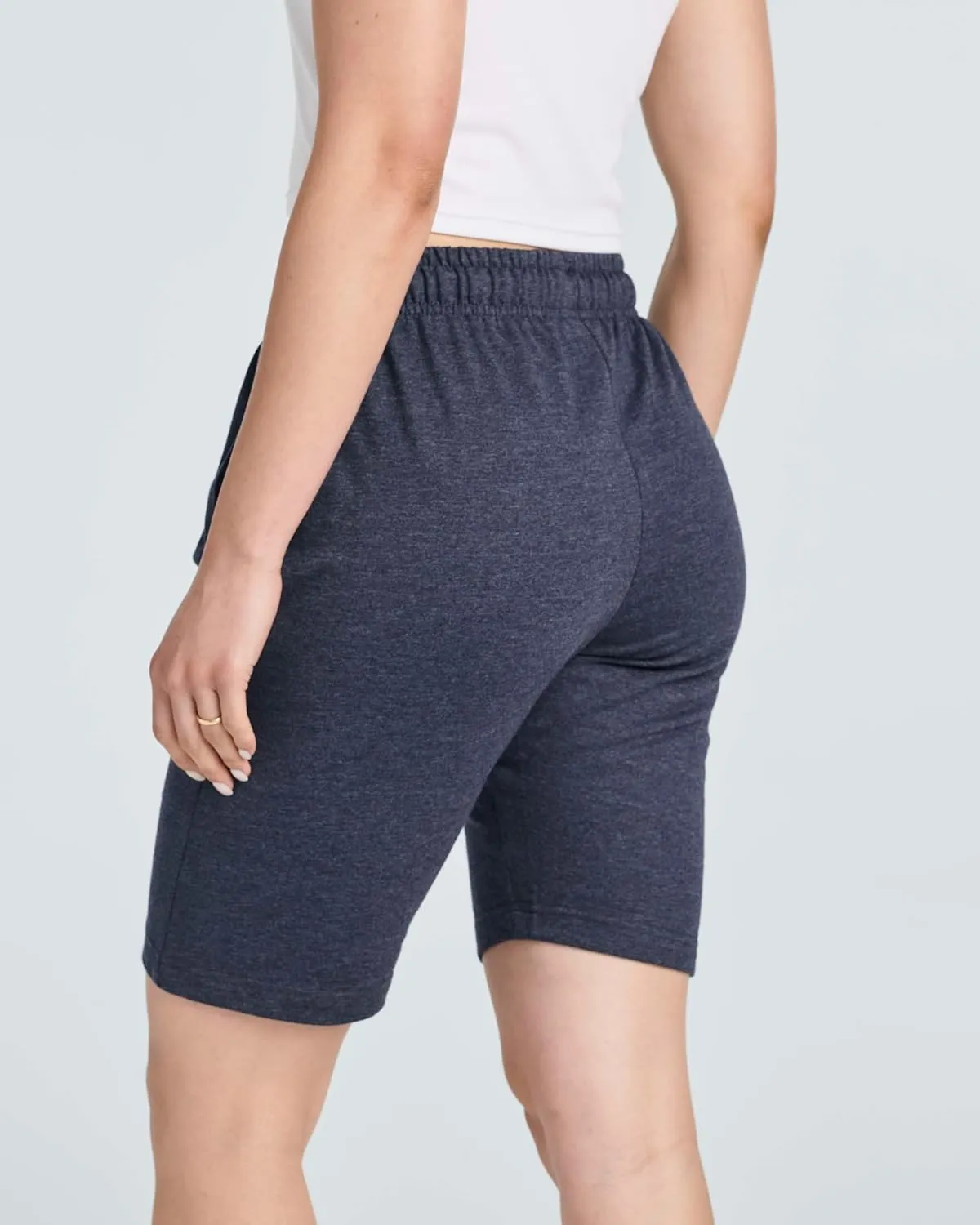 Real Essentials 3 Pack: Womens Cotton Terry Jersey 9" Bermuda Shorts Pockets-Casual Lounge Yoga (Available in Plus Size)