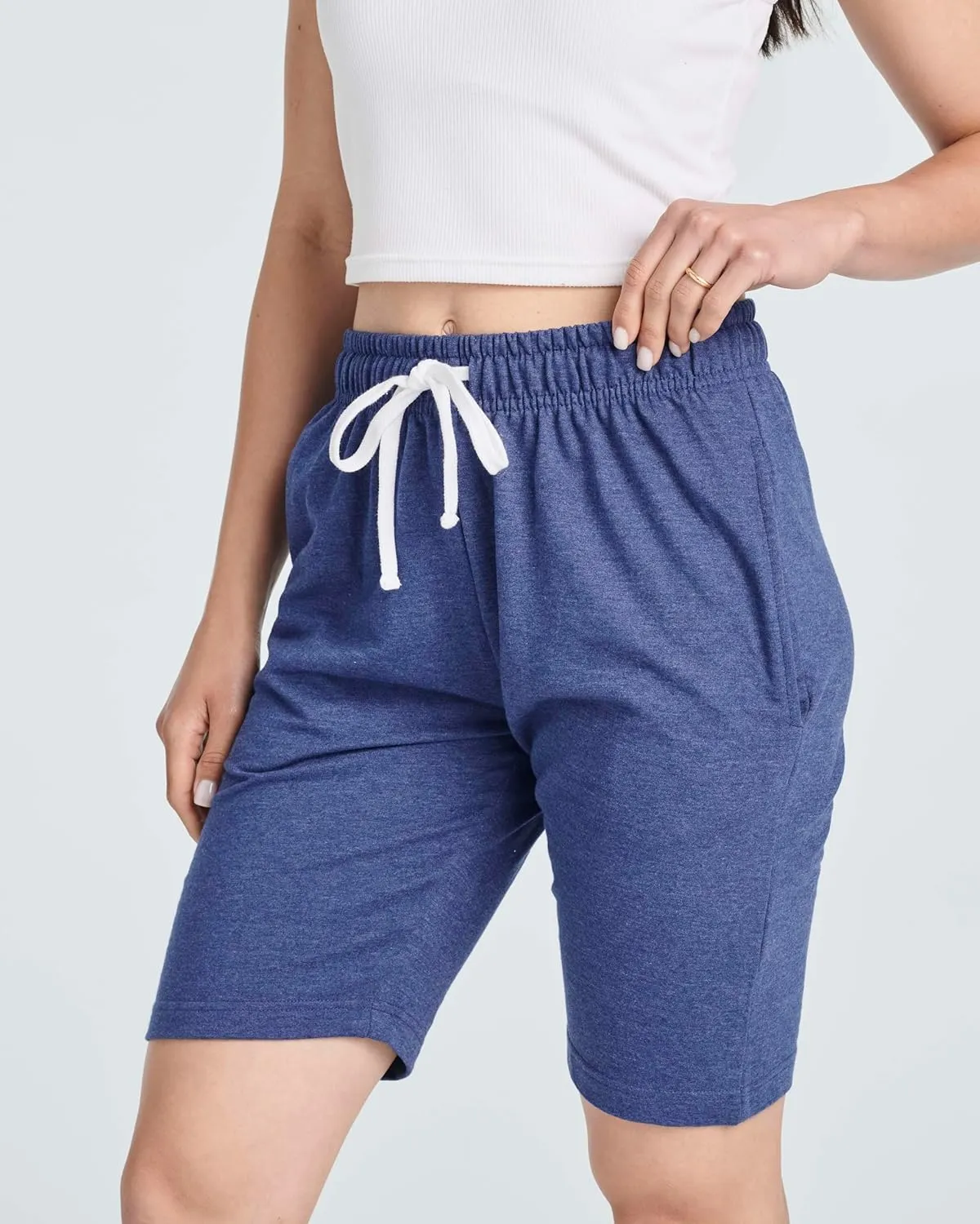 Real Essentials 3 Pack: Womens Cotton Terry Jersey 9" Bermuda Shorts Pockets-Casual Lounge Yoga (Available in Plus Size)