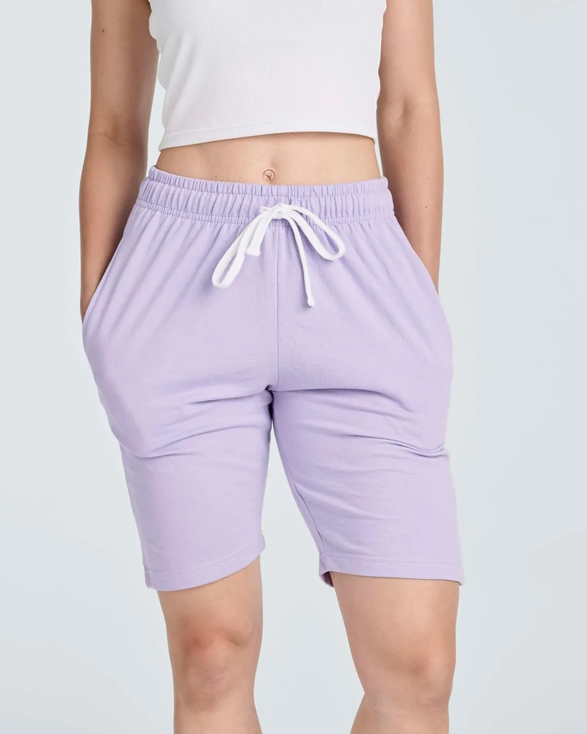 Real Essentials 3 Pack: Womens Cotton Terry Jersey 9" Bermuda Shorts Pockets-Casual Lounge Yoga (Available in Plus Size)