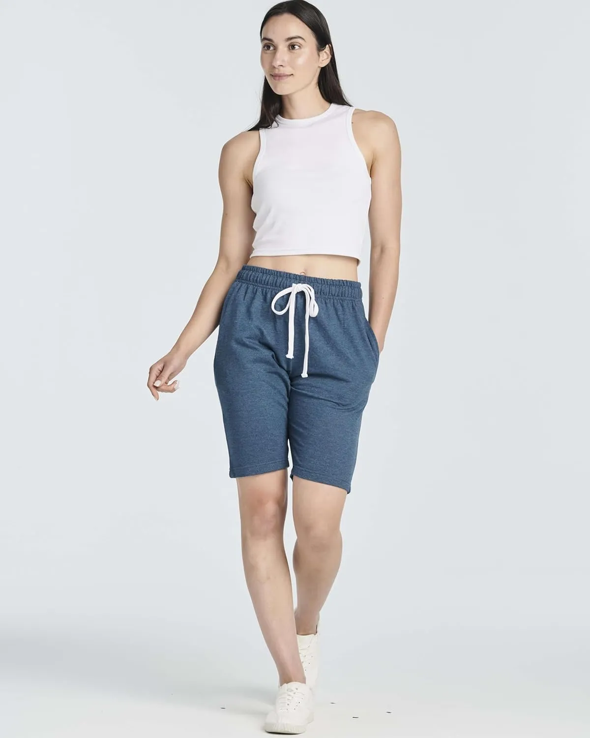 Real Essentials 3 Pack: Womens Cotton Terry Jersey 9" Bermuda Shorts Pockets-Casual Lounge Yoga (Available in Plus Size)