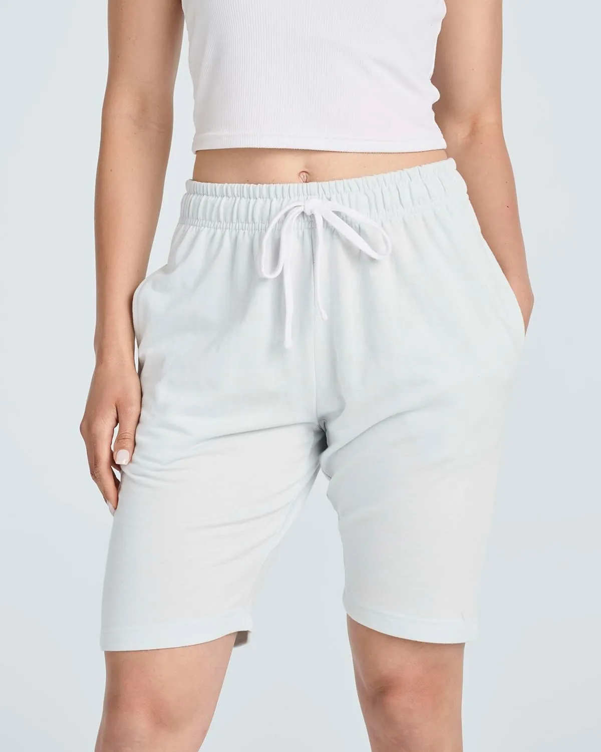 Real Essentials 3 Pack: Womens Cotton Terry Jersey 9" Bermuda Shorts Pockets-Casual Lounge Yoga (Available in Plus Size)