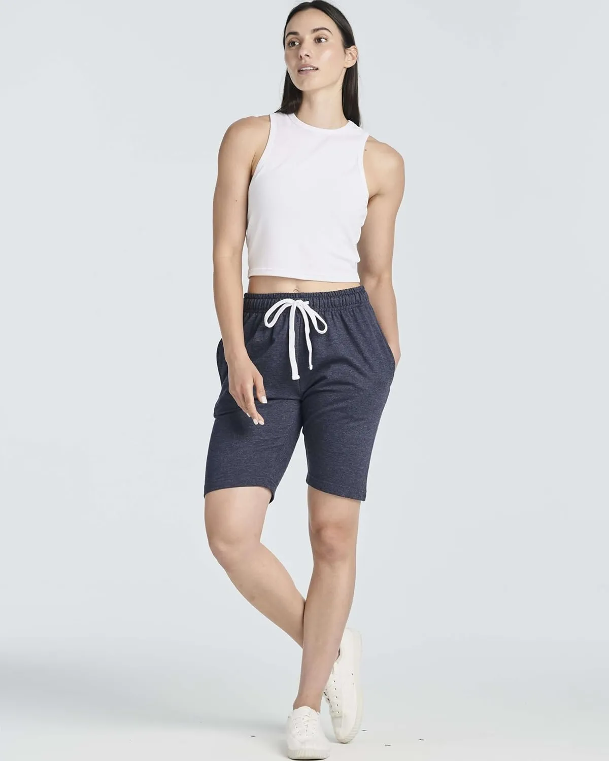 Real Essentials 3 Pack: Womens Cotton Terry Jersey 9" Bermuda Shorts Pockets-Casual Lounge Yoga (Available in Plus Size)