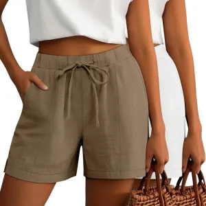 Riyiper 2 Pack Casual Linen Shorts for Women, Drawstring Elastic Waist Split Side Summer Line Comfy Lounge Short with Pocket