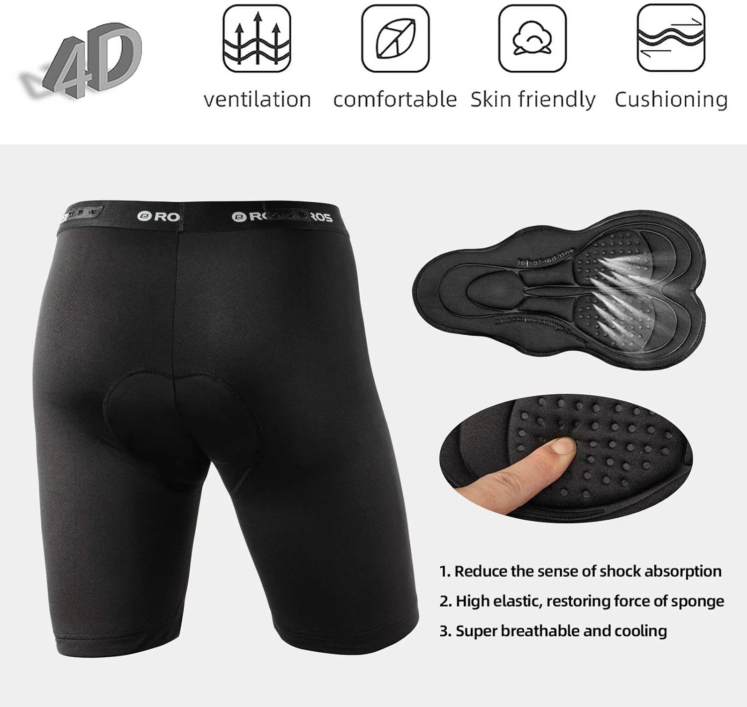 ROCK BROS Mens Mountain Bike Shorts with Detachable 4D Padded Liner, Hook-&-Loop Waist & Zipper Pocket Lightweight Baggy