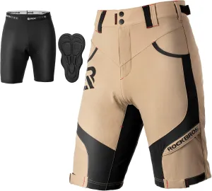 ROCK BROS Mens Mountain Bike Shorts with Detachable 4D Padded Liner, Hook-&-Loop Waist & Zipper Pocket Lightweight Baggy