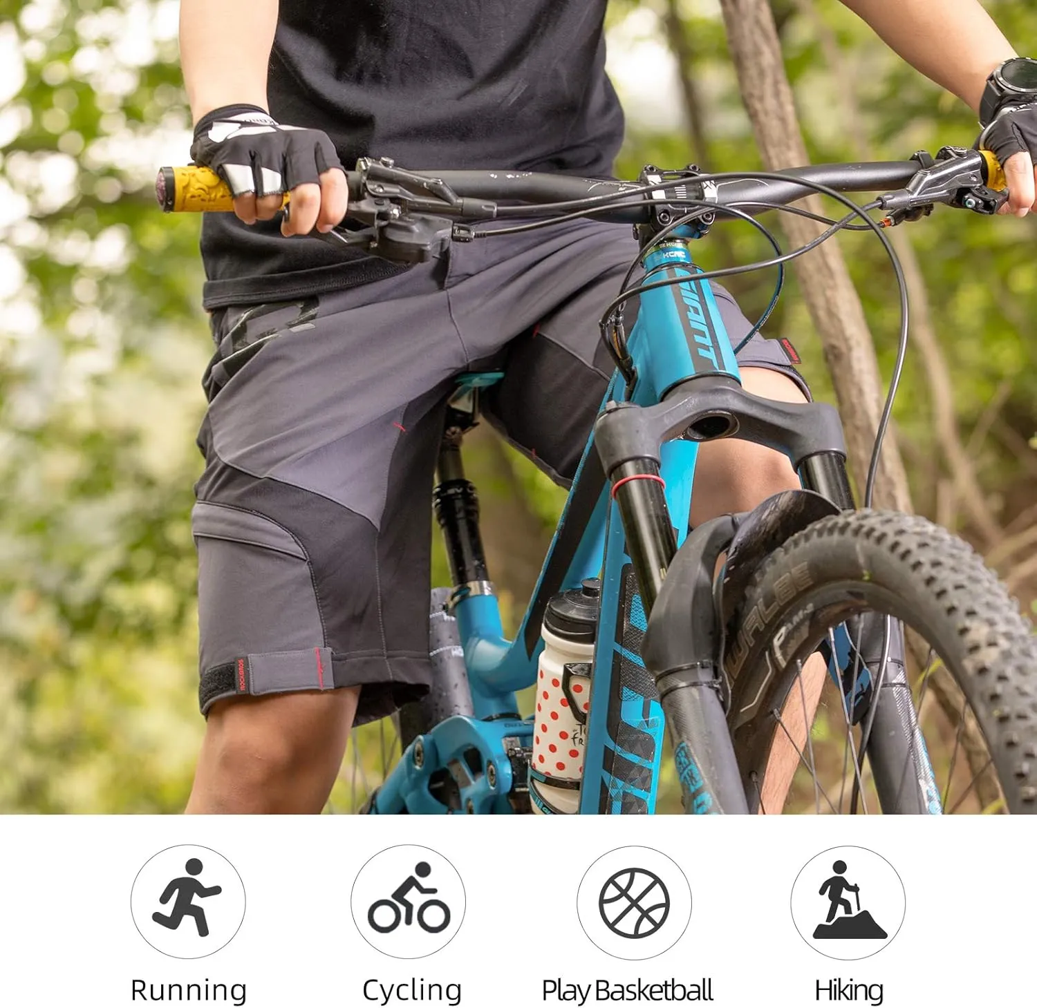 ROCK BROS Mens Mountain Bike Shorts with Detachable 4D Padded Liner, Hook-&-Loop Waist & Zipper Pocket Lightweight Baggy