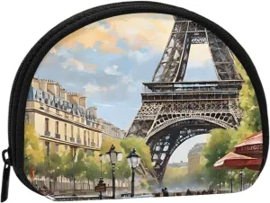 (Romantic Paris Eiffel Tower) Small Coin Purse Mini Wallet Zipper Coin Pouch Change Purse For Women Men Portable Makeup Bags Cosmetic Pouch