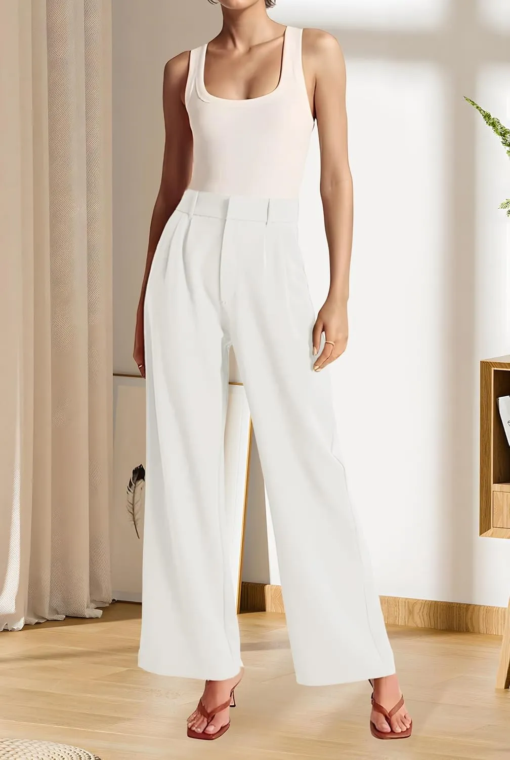 Sarin Mathews High Waisted Wide Leg Pants for Women Business Casual Dress Pant Palazzo Long Work Trousers with Pockets