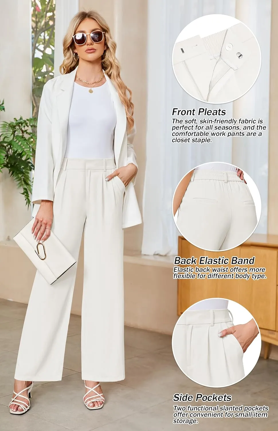 Sarin Mathews High Waisted Wide Leg Pants for Women Business Casual Dress Pant Palazzo Long Work Trousers with Pockets