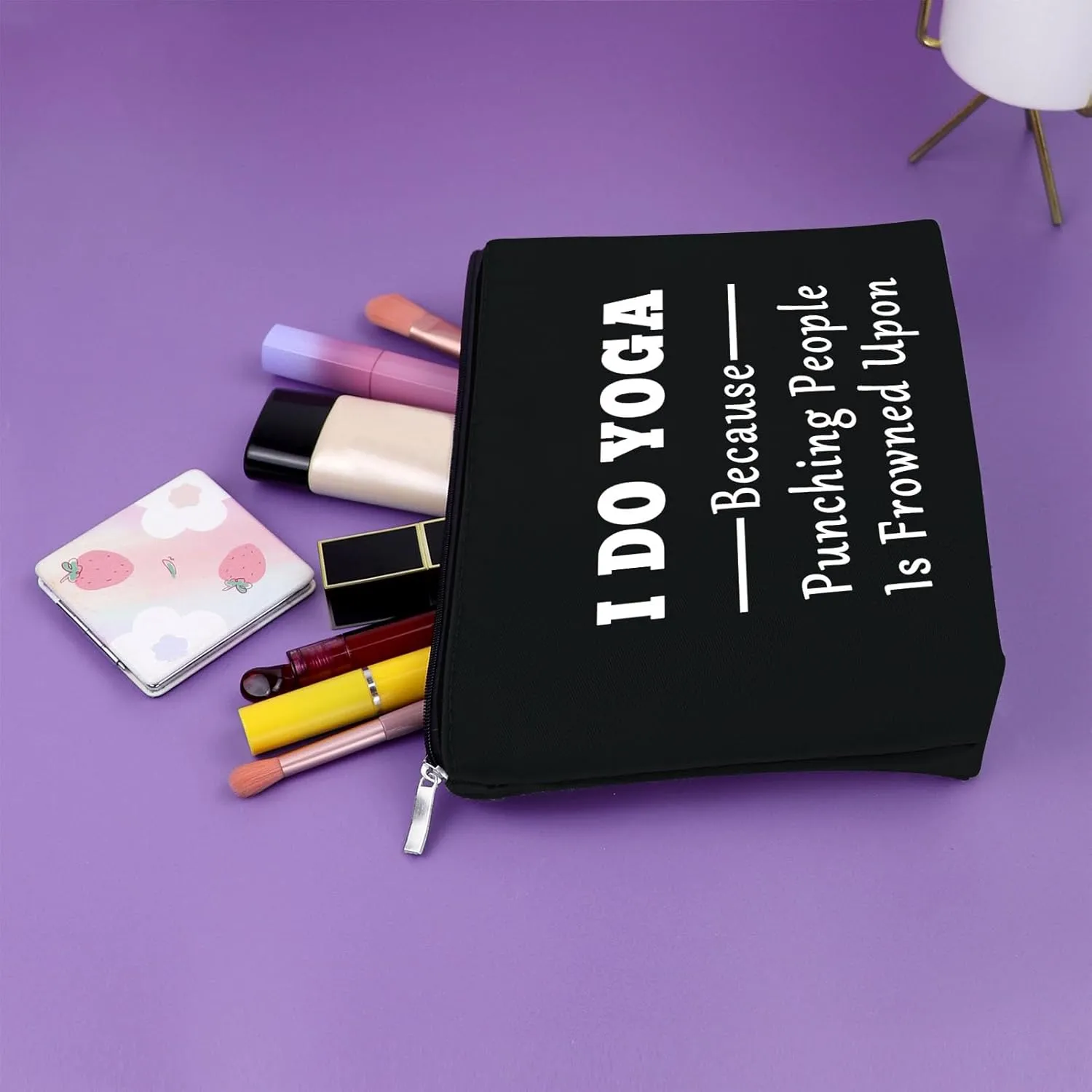 Sazuwu Yoga Themed Black Makeup Bag Funny Gifts for Yoga Instructor Women Teacher Training Cosmetic Bag Travel Pouch
