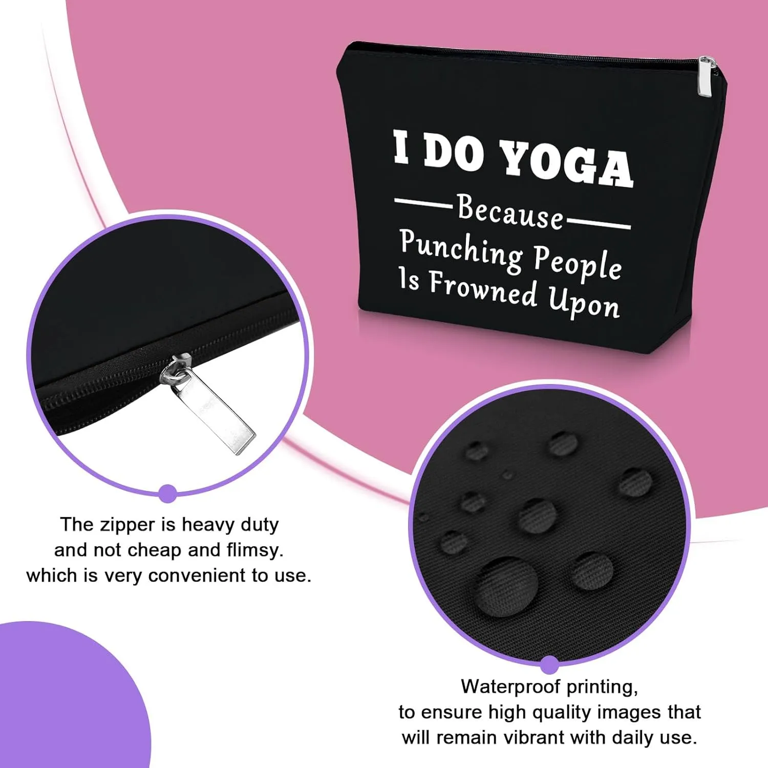 Sazuwu Yoga Themed Black Makeup Bag Funny Gifts for Yoga Instructor Women Teacher Training Cosmetic Bag Travel Pouch