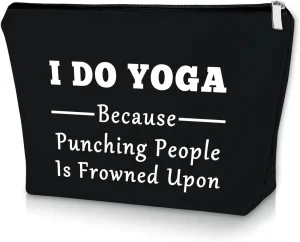 Sazuwu Yoga Themed Black Makeup Bag Funny Gifts for Yoga Instructor Women Teacher Training Cosmetic Bag Travel Pouch