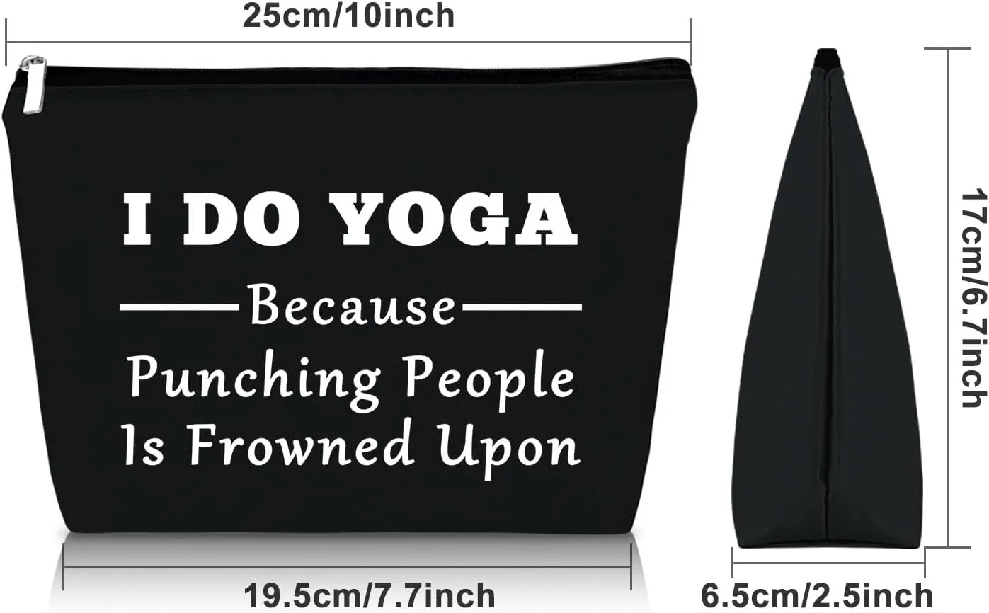 Sazuwu Yoga Themed Black Makeup Bag Funny Gifts for Yoga Instructor Women Teacher Training Cosmetic Bag Travel Pouch