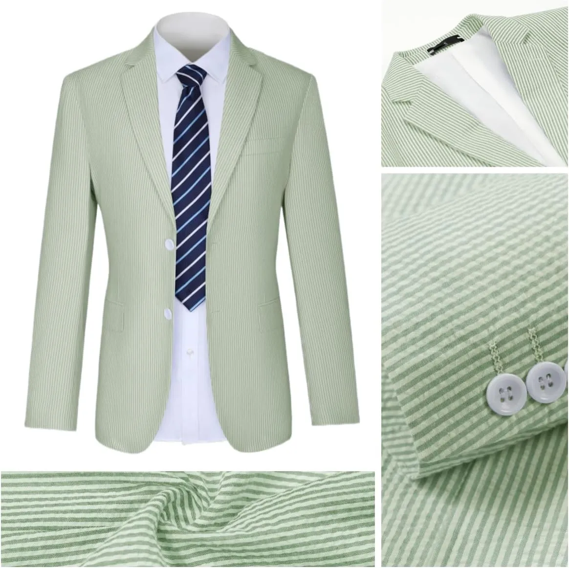 Seersucker Suit Mens Regular Fit Jacket Shorts Casual 2 Piece Pinstripe Suit Holiday Outfits for Summer Wedding