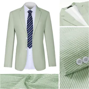 Seersucker Suit Mens Regular Fit Jacket Shorts Casual 2 Piece Pinstripe Suit Holiday Outfits for Summer Wedding