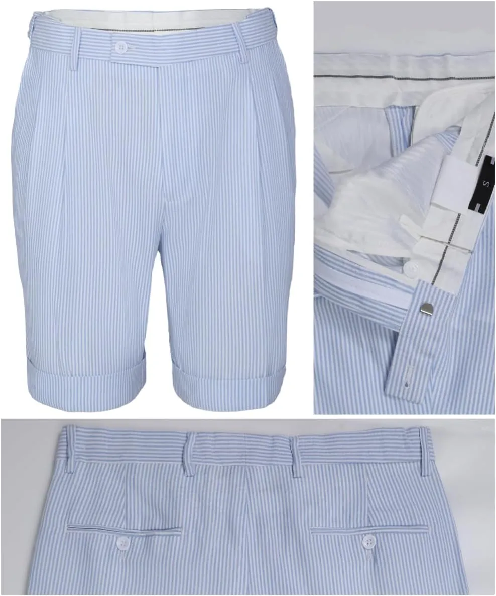 Seersucker Suit Mens Regular Fit Jacket Shorts Casual 2 Piece Pinstripe Suit Holiday Outfits for Summer Wedding