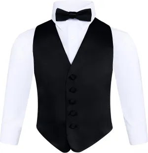 S.H. Churchill & Co. Boys 3 Piece Backless Formal Vest Set  Includes Vest, Bow Tie, Pocket Square for Tuxedo or Suit