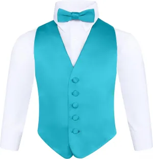 S.H. Churchill & Co. Boys 3 Piece Backless Formal Vest Set  Includes Vest, Bow Tie, Pocket Square for Tuxedo or Suit