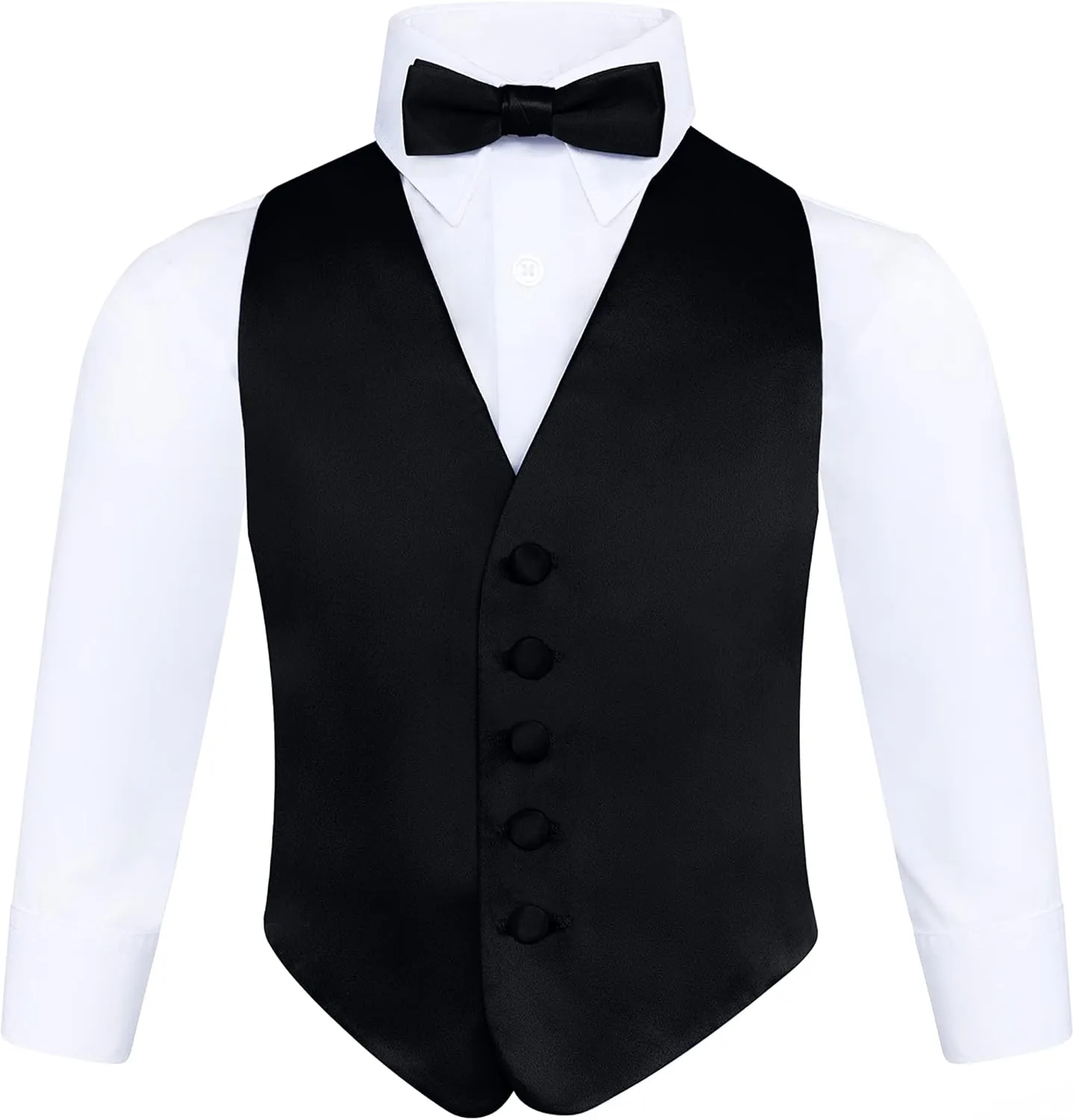 S.H. Churchill & Co. Boys 3 Piece Backless Formal Vest Set  Includes Vest, Bow Tie, Pocket Square for Tuxedo or Suit