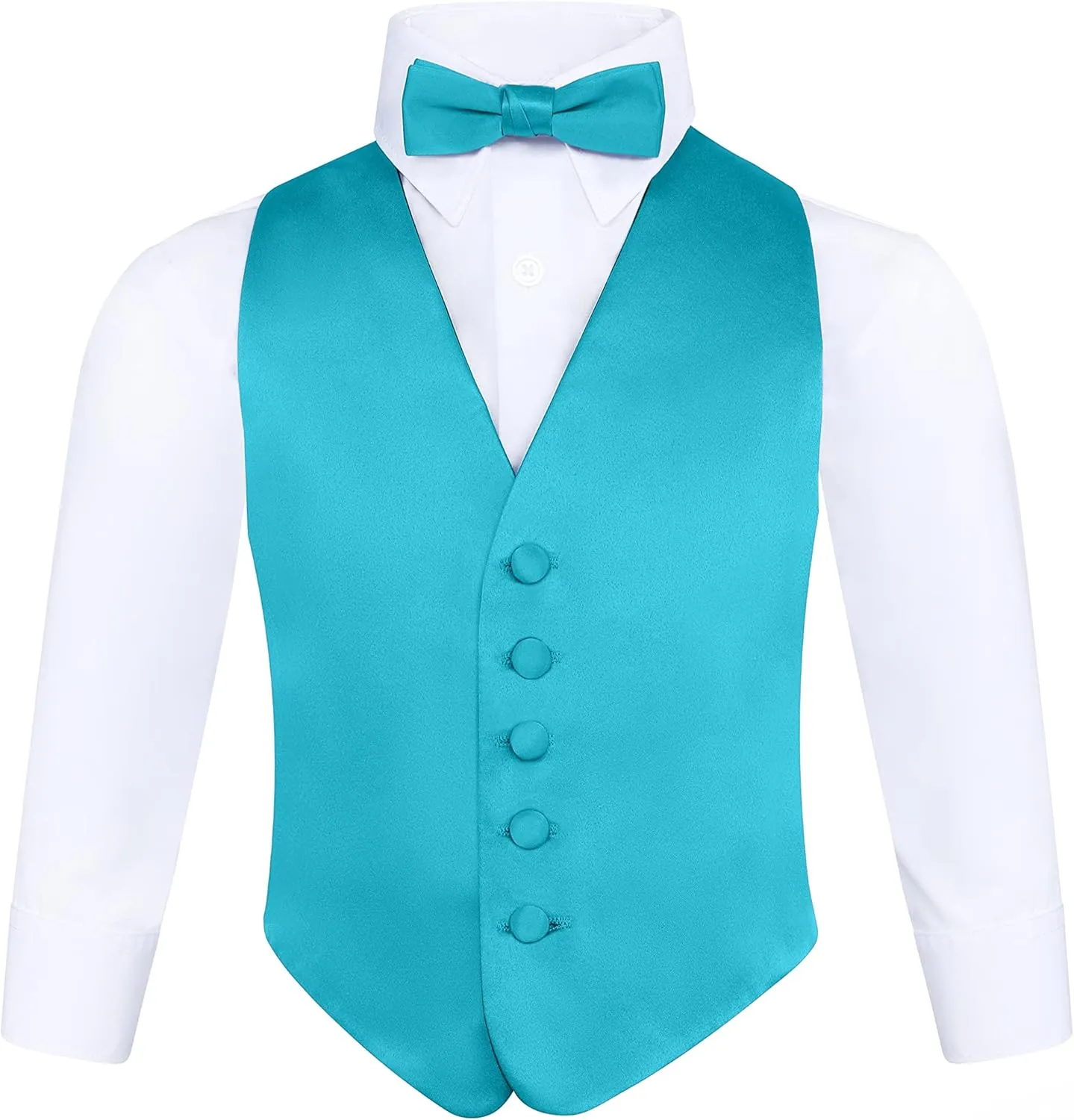 S.H. Churchill & Co. Boys 3 Piece Backless Formal Vest Set  Includes Vest, Bow Tie, Pocket Square for Tuxedo or Suit