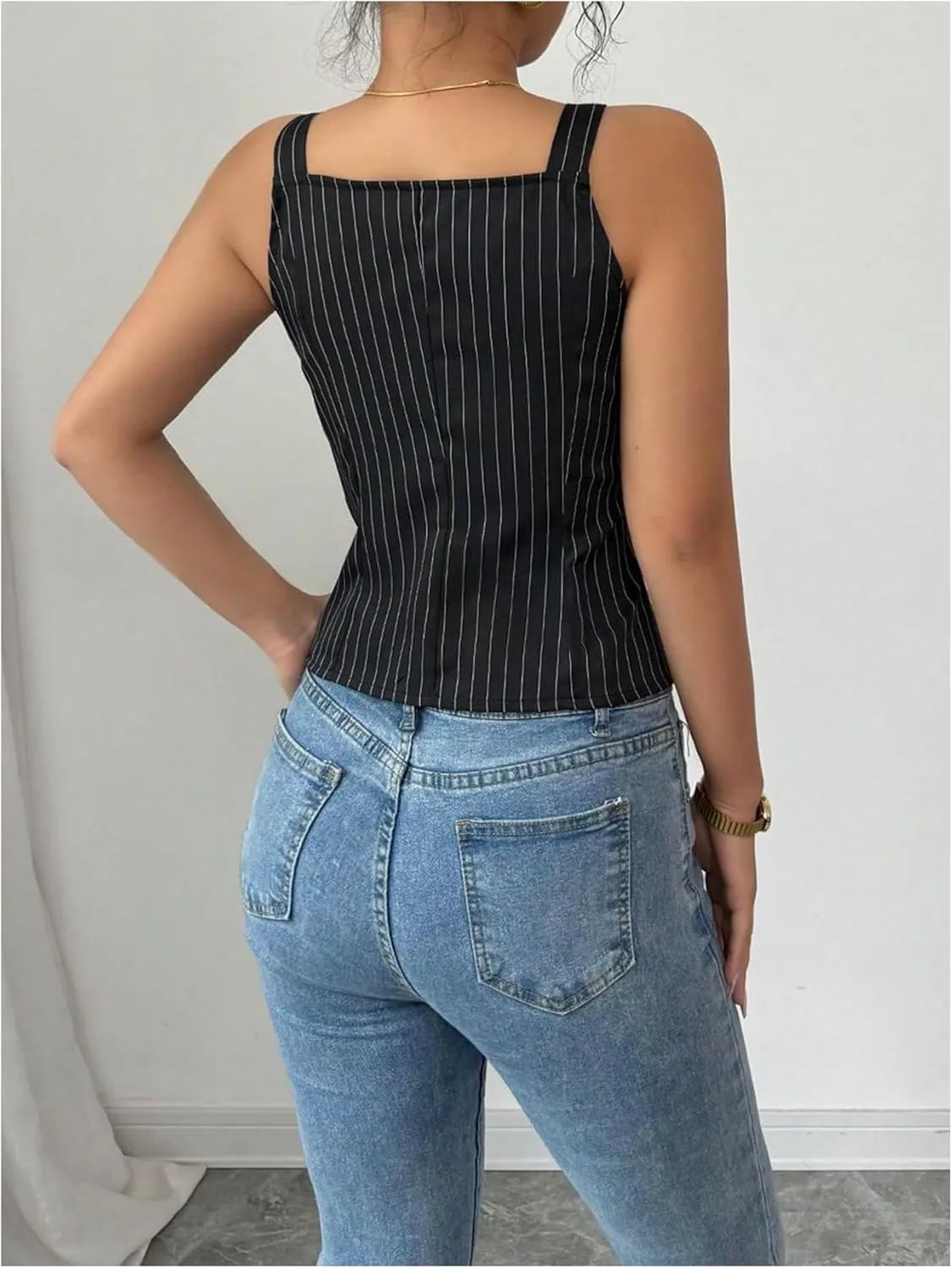 SHENHE Women's Vintage Button Up Waistcoat Vest Sleeveless Pinstripe Suit Blazer Business Top