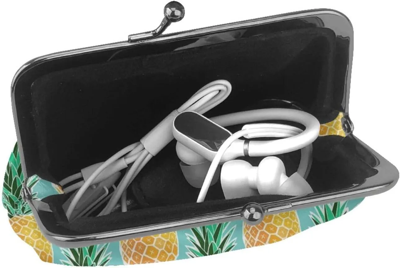Small Buckle Coin Purses Hawaiian Tropical Pineapple, Elegant Kiss-Lock Change Purses for Women