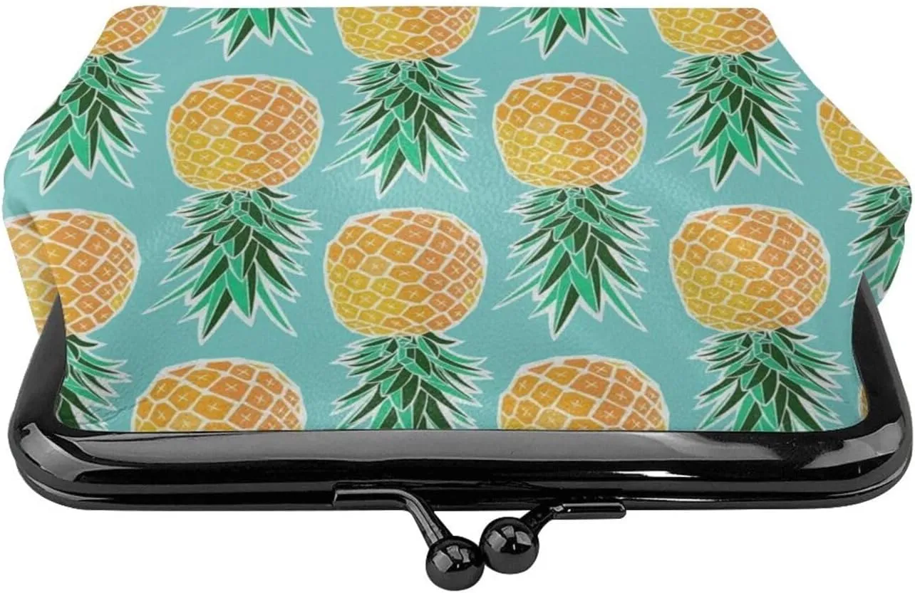 Small Buckle Coin Purses Hawaiian Tropical Pineapple, Elegant Kiss-Lock Change Purses for Women