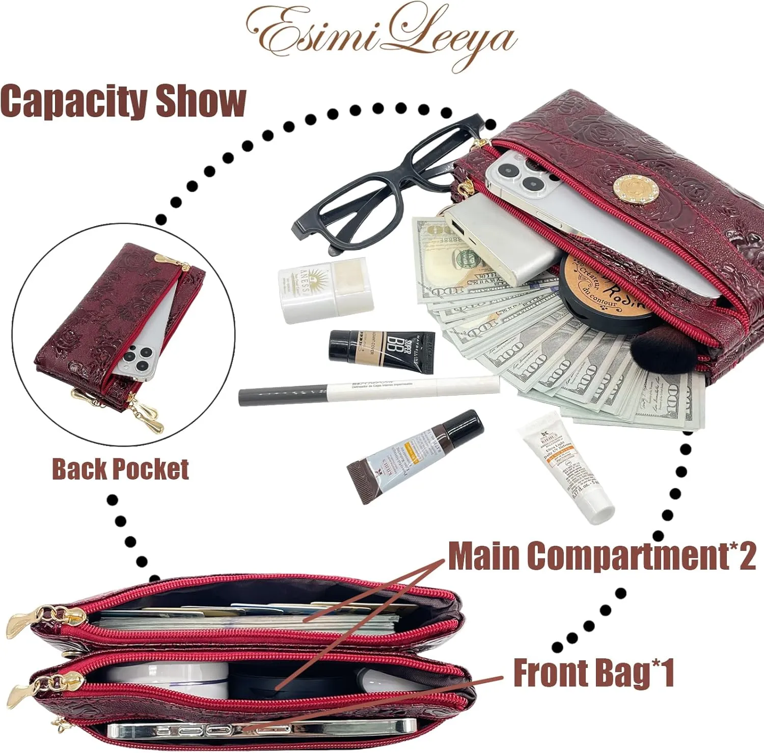 Small Shoulder Bag for Women Wallets for Women with 2 Straps(Shoulder and Wristlet Straps)