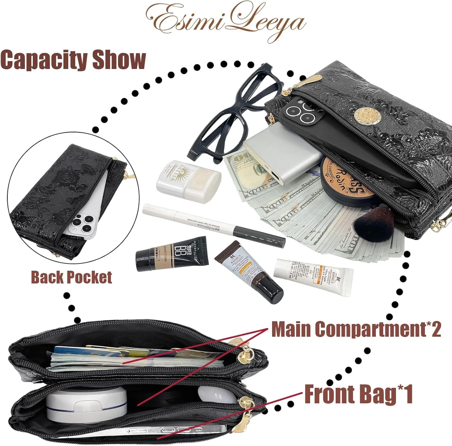 Small Shoulder Bag for Women Wallets for Women with 2 Straps(Shoulder and Wristlet Straps)