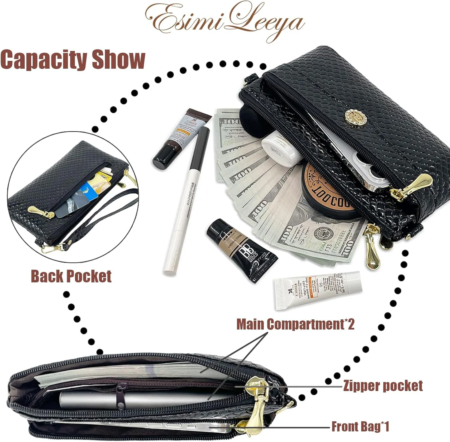 Small Shoulder Bag for Women Wallets for Women with 2 Straps(Shoulder and Wristlet Straps)