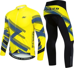 sponeed Cycling Clothes for Men Long Sleeve Mountain Bike Road Bicycle Shirt Jerseys Padded Pants Biking Outfits