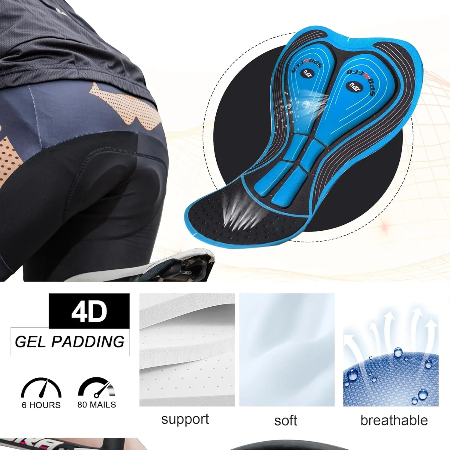 sponeed Men's Cycling Shorts Padded Bicycle Riding Pants Bike Biking Clothes Cycle Wear Tights