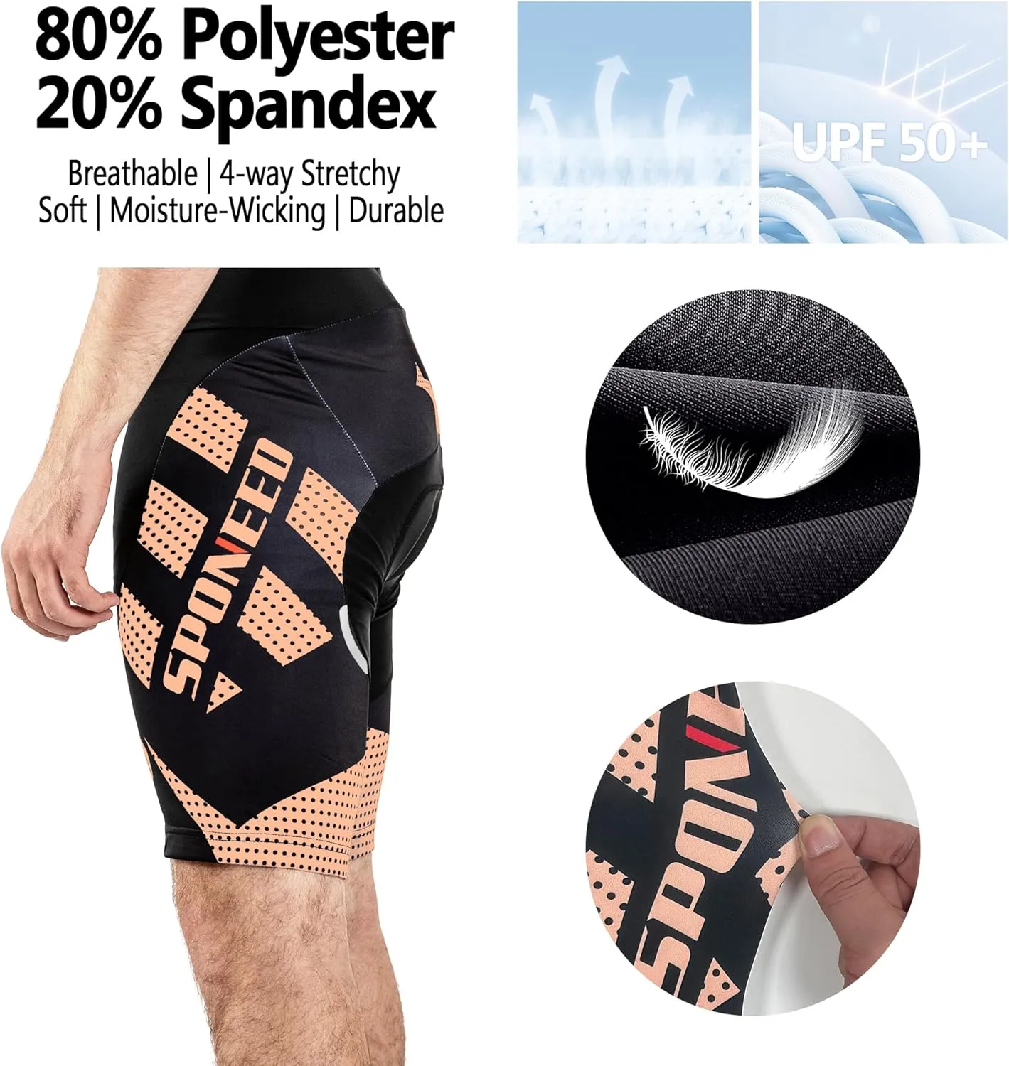 sponeed Men's Cycling Shorts Padded Bicycle Riding Pants Bike Biking Clothes Cycle Wear Tights