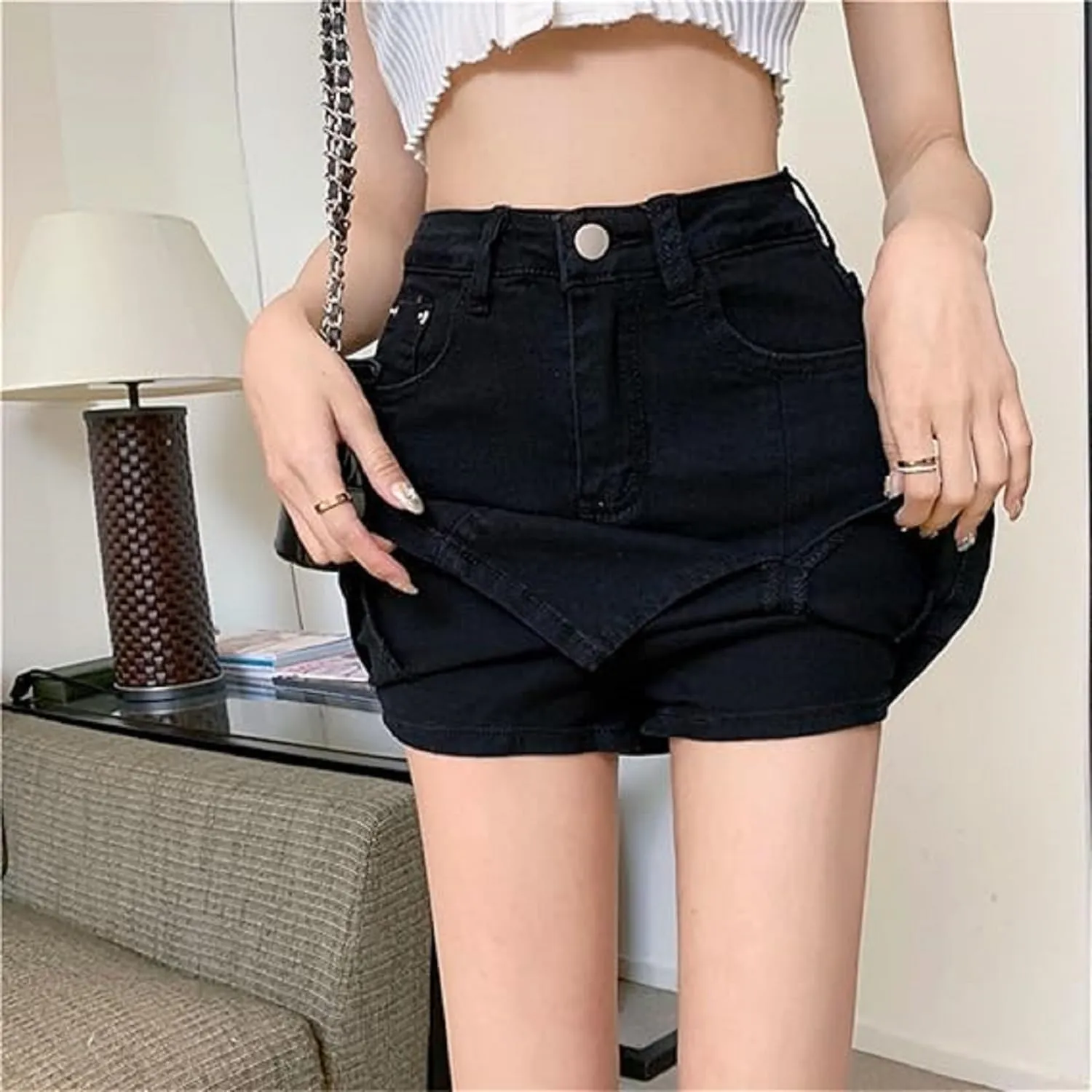 Stretch Jean Skirts for Women Denim Skorts High Waisted Girls Teens Dressy Mini Jean Skirts with Shorts Underneath