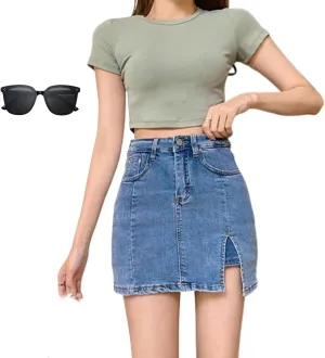 Stretch Jean Skirts for Women Denim Skorts High Waisted Girls Teens Dressy Mini Jean Skirts with Shorts Underneath