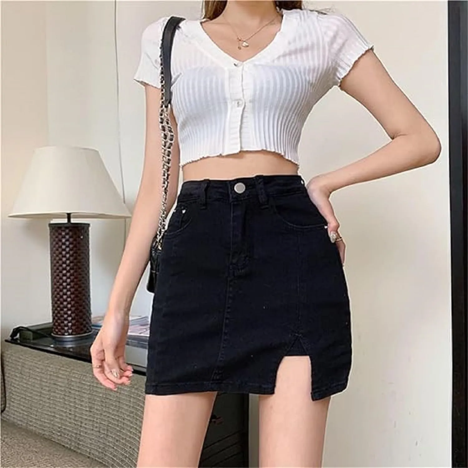 Stretch Jean Skirts for Women Denim Skorts High Waisted Girls Teens Dressy Mini Jean Skirts with Shorts Underneath