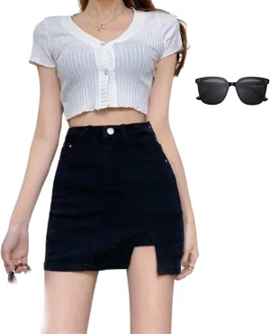 Stretch Jean Skirts for Women Denim Skorts High Waisted Girls Teens Dressy Mini Jean Skirts with Shorts Underneath