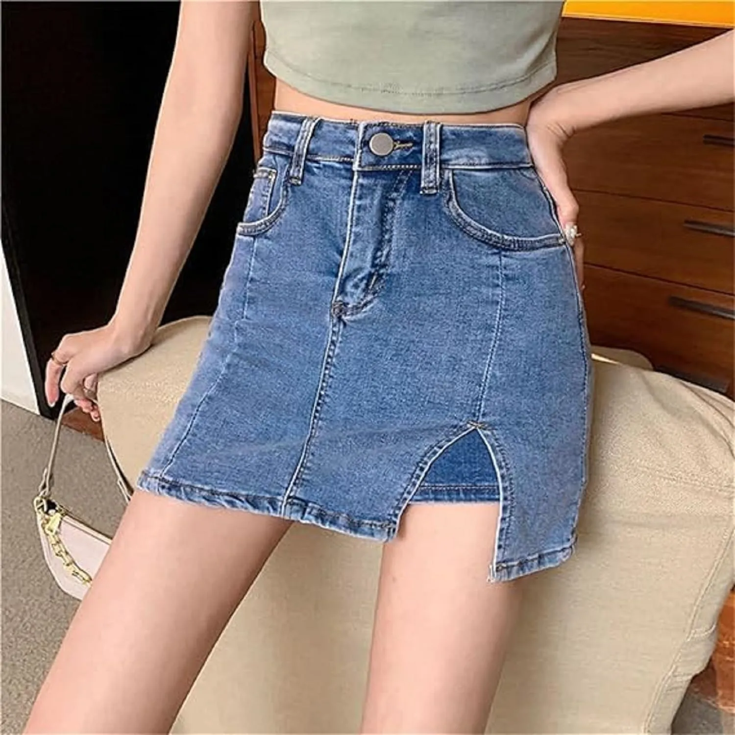 Stretch Jean Skirts for Women Denim Skorts High Waisted Girls Teens Dressy Mini Jean Skirts with Shorts Underneath