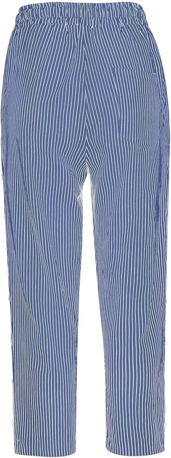 Striped Linen Capri Pants for Women 2025 Spring Summer Lightweight High Waist Drawstring Pants Comfy Cropped Trousers